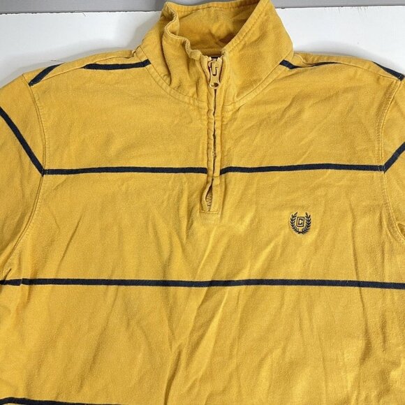 Chaps Size M Mens 1/4 Zip Pullover Long Sleeves Yellow Navy Striped Mock Neck - Picture 3 of 12